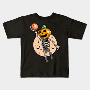 Skeleton Pumpkin Baller Kids T-Shirt